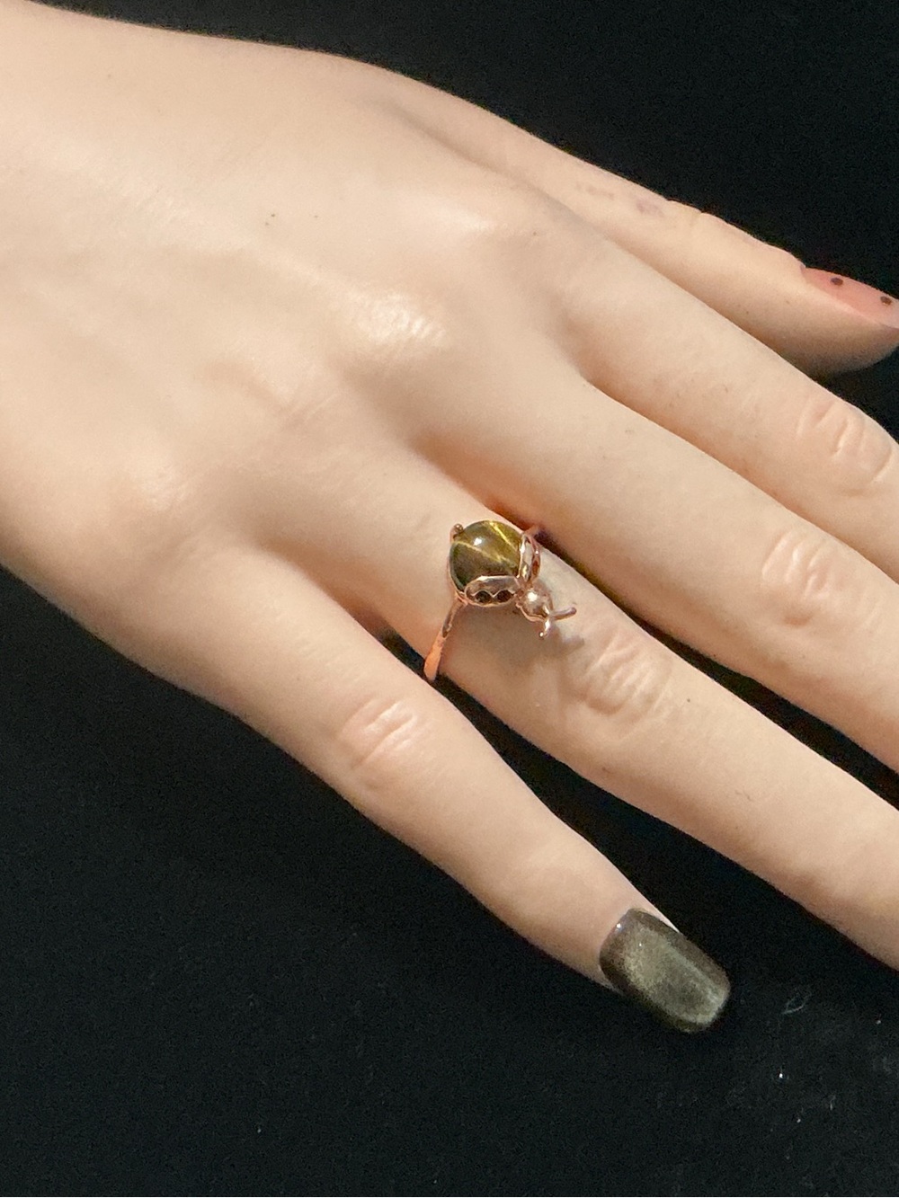 Adjust. Lady Bug tiger eye ring